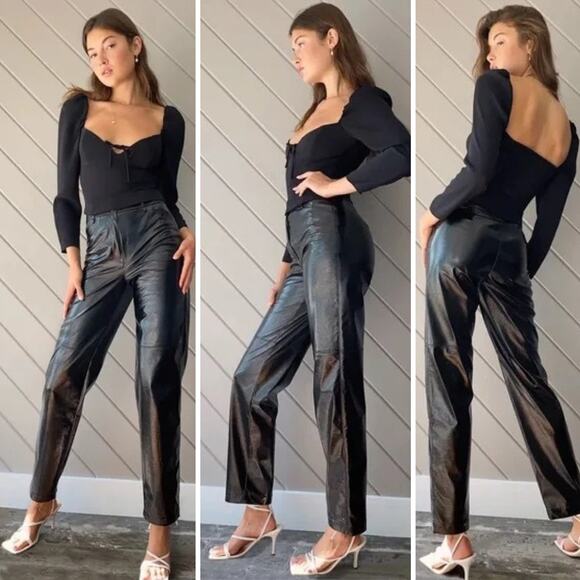 Wilfred Pants - WILFRED Aritzia Funk Glossy Vinyl High Rise Slim Fit Pant Sz 2 Black